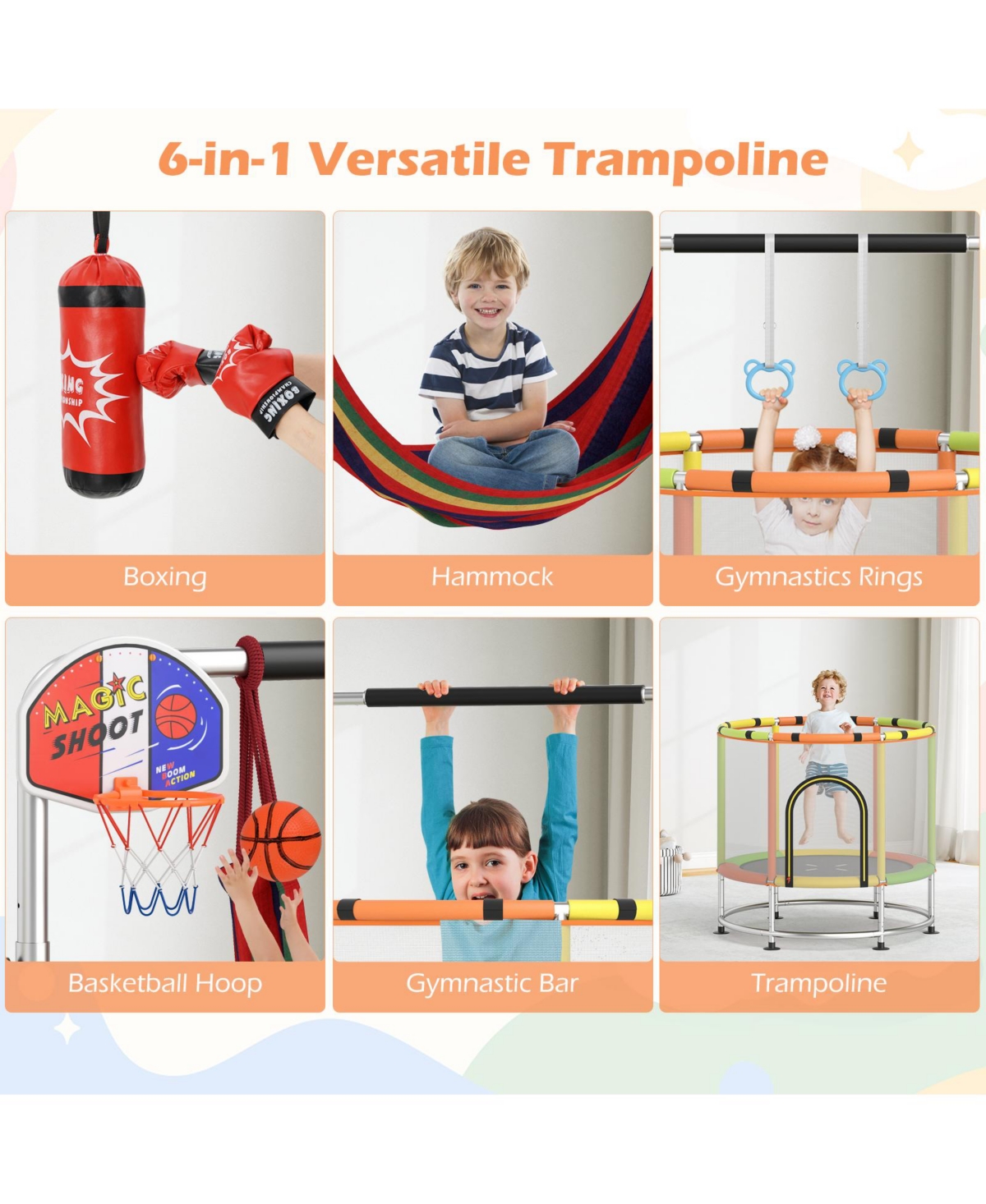 Gymax 6-in-1 Kids Trampoline Combo 55'' Toddler Play Activity Center w/Hammock