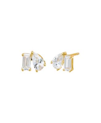 Cubic Zirconia Teardrop X Baguette Stud Earring