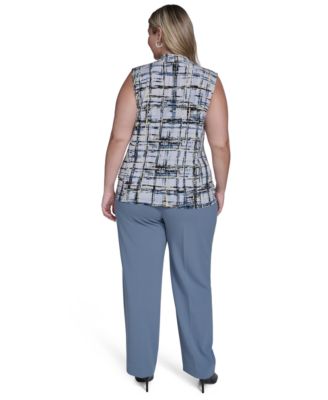 Plus Size Printed Sleeveless V-Neck Top