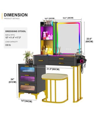 RGB Lighted Vanity Set with Mirror & Wireless Charging Station