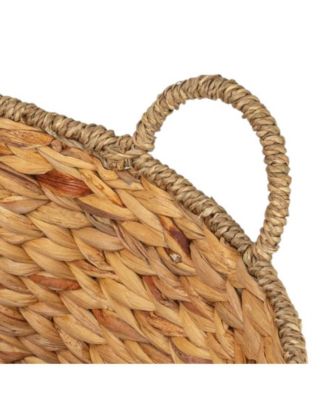 Round Handwoven Water Hyacinth and Seagrass Basket with Handles, Natural