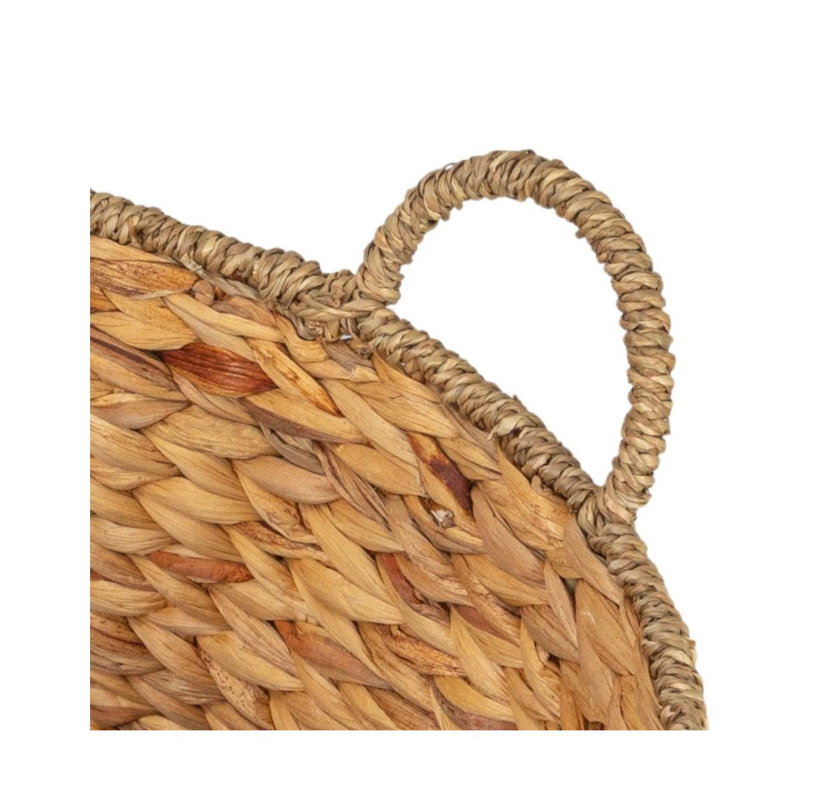 Household Essentials Round Handwoven Water Hyacinth and Seagrass Basket with Handles, Natural