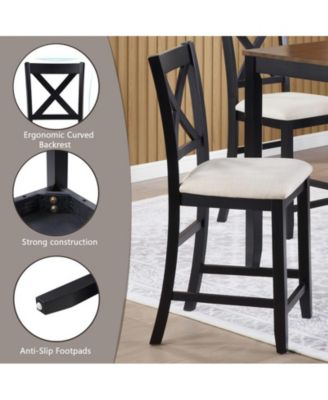 5-Piece Classic Counter Height Wood Dining Set with 4 Chairs in Black and Oak Tones