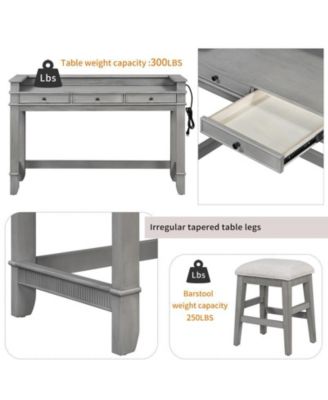 TREXM 4-Piece Retro Dining Set with Kitchen Table 3 Chairs and 3 Storage Drawers