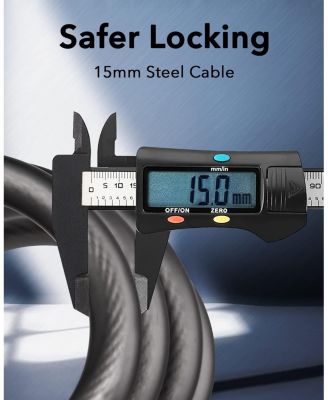 Combination Bike Lock Cable, High Security 5-Digit Resettable Anti-Theft Lock with Mounting Bracket for Bikes and Scooters - Jet Black, 15mm