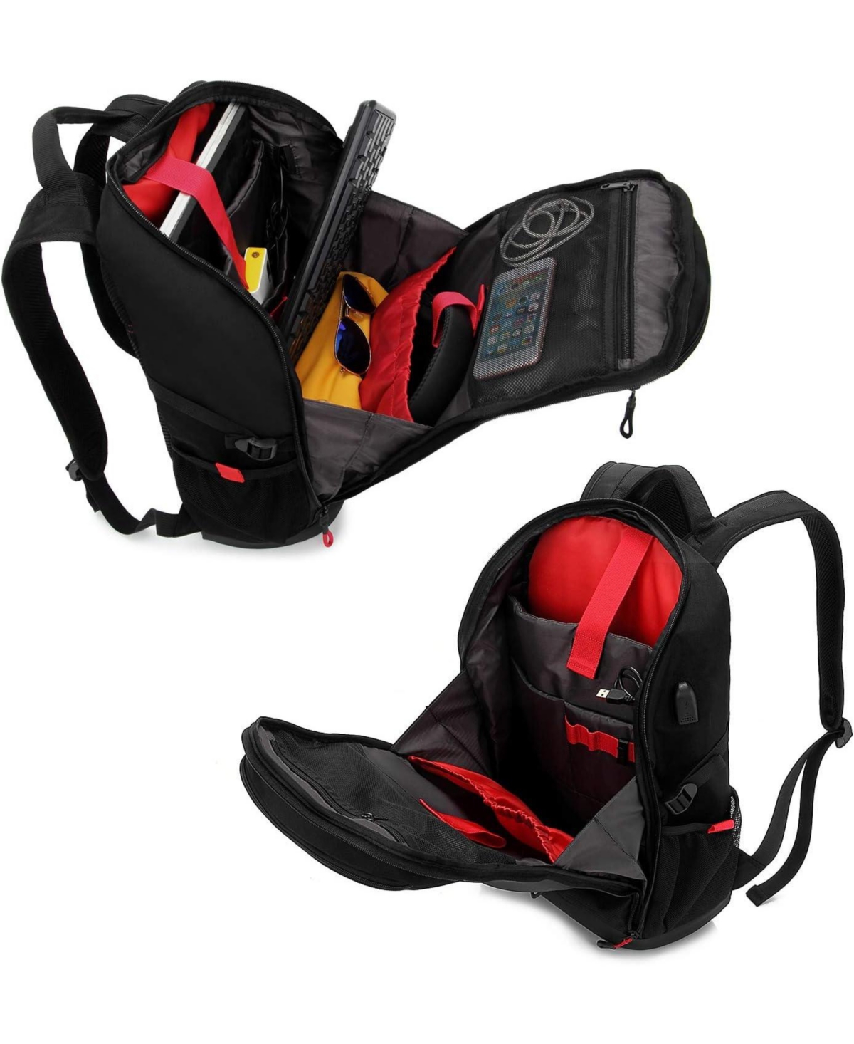 Batfox Hardshell 7 Inch Laptop Backpack, Armored with Usb Port & Rain Cover for Motorcycle, Outdoor, Racing - Waterproof, Matte Black