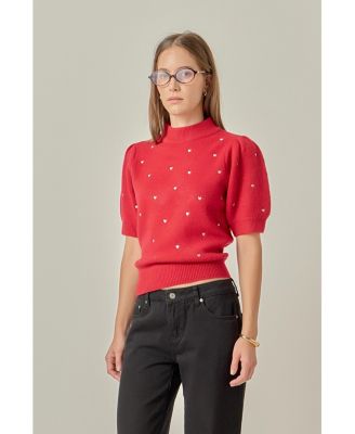 Women's Heart Women's-Embroidered Puff Sleeve Knit
