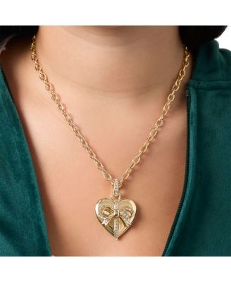 Gold-Tone Heart Charm Necklace - 18 +2 ''