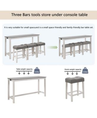 4-Piece Outlet Bar Set with Multi-Function Sofa Back Table and 3 Padded Stools