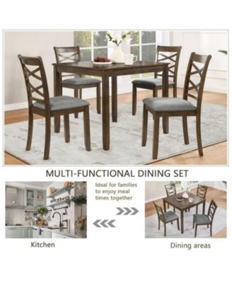 Modern Elegant 5-Piece Walnut Wood Dining Set with 4 Chairs