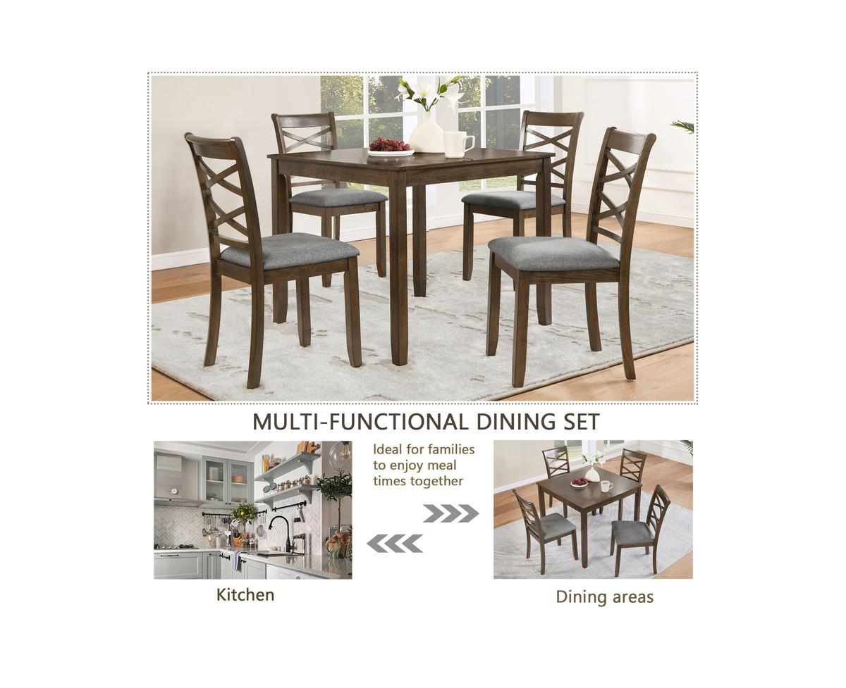 Casainc Modern Elegant 5-Piece Walnut Wood Dining Set with 4 Chairs
