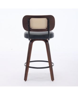 Set of 2 Rattan Counter Stools with Swivel Seat and Cane Back, 26'' Height