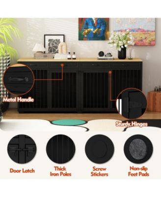 Dog Crate Furniture, 92.9 in. Wooden Dog Crate Kennel with 4 Drawers