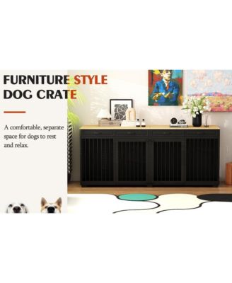 Dog Crate Furniture, 92.9 in. Wooden Dog Crate Kennel with 4 Drawers