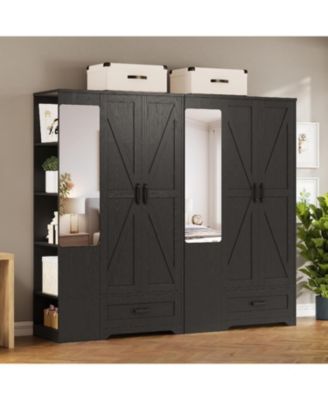 Black Armoire Wardrobe Closet 70 Inches with Mirror, 2 Doors, Drawer, and Shelves