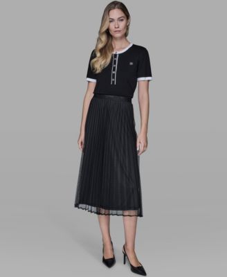 Women's Long Mesh Pleated Midi Skirt