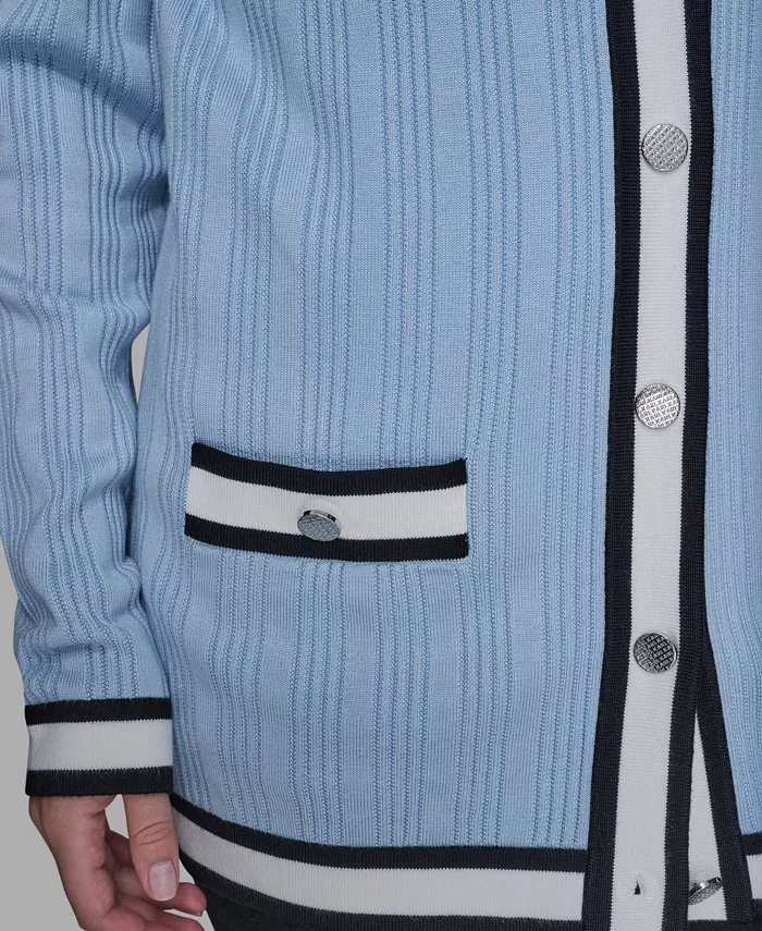 Women's V-Neck Contrast Cardigan - thumbnail 4
