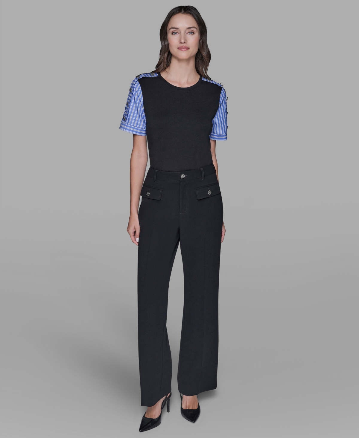 Karl Lagerfeld Paris Women's Pinstripe-Sleeve Pull-On Blouse