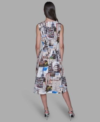 Women's Allover City Scene Print Pull-On Dress