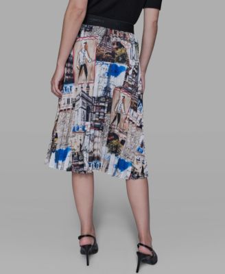 Women's City Scene Print Pull-On Pleated Skirt