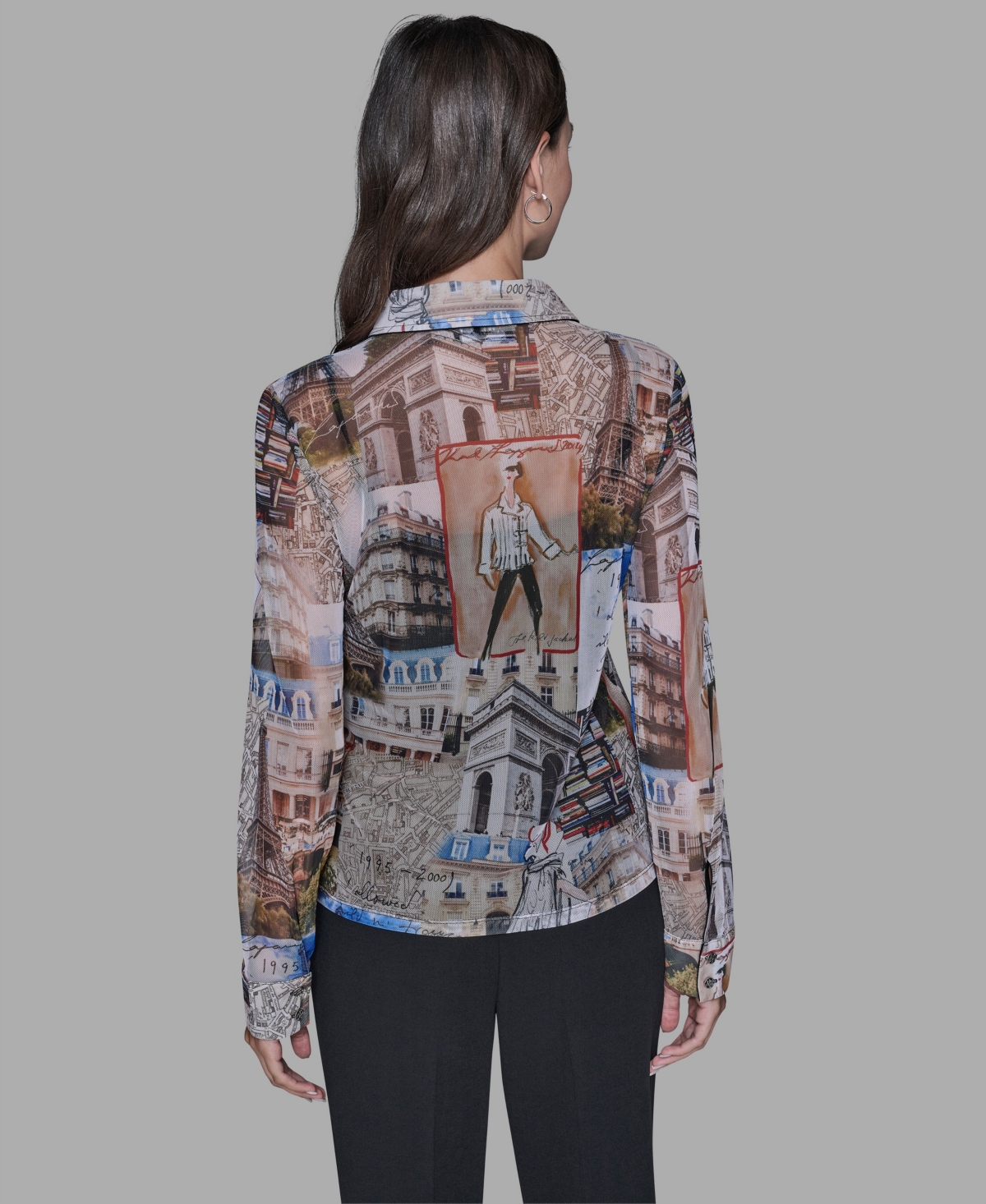 Karl Lagerfeld Paris Women's Long-Sleeve Collared Blouse