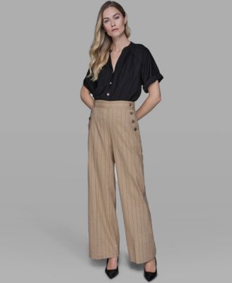Women's Mid Rise Striped Straight Leg Pants