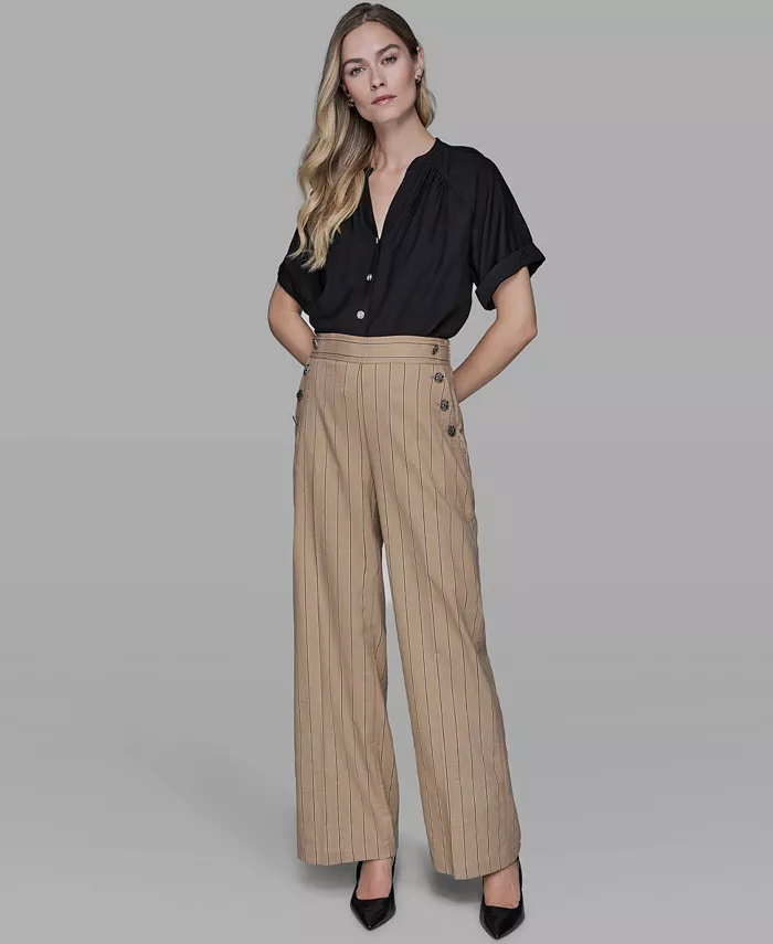 Women's Mid Rise Striped Straight Leg Pants - thumbnail 2