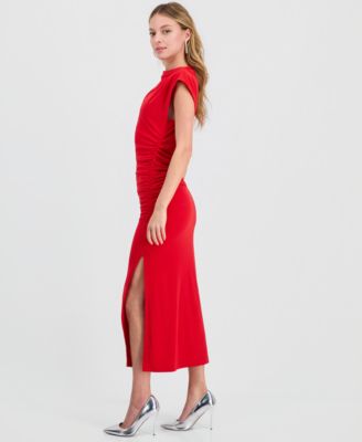 Women's Ruched Side-Slit Midi Dress