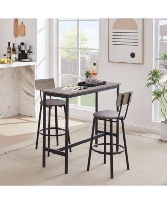 CASAINC Bar Table Set with 2 Stools and Cushioned Backrest