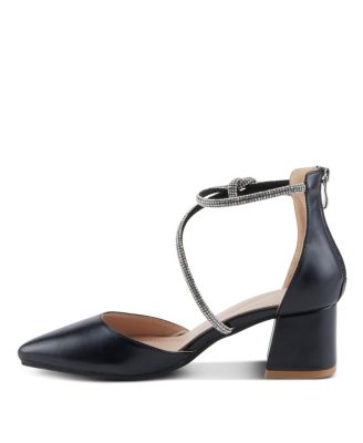 Women s ELUNED Crystal-Embellished Pointed Toe Pumps with Block Heel and Back Zipper