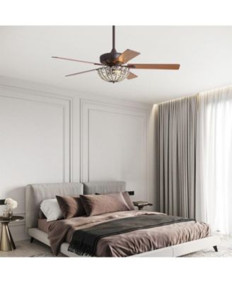 52-inch Elegant and Simple Brown 5-Blade Flush Mount with Remote Control and Timer Functions