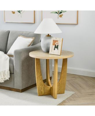 25 Inch Round Wooden End Table and Side Table in Oak