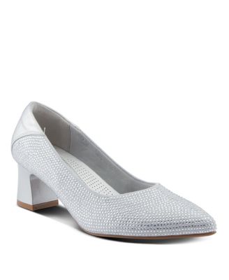 Women s Senna Crystal-Embellished Pointed Toe Block Heel Pumps – Slip-On Dress Shoes
