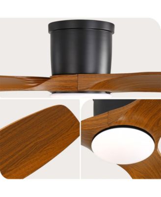 52-inch Modern Minimalist Black 3-Blade Flush Mount with Remote Control,Supporting Mobile Device Connection and Voice Function