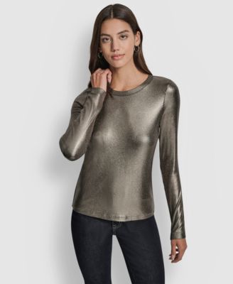 Women's Foil Rib Crewneck Long Sleeve Top