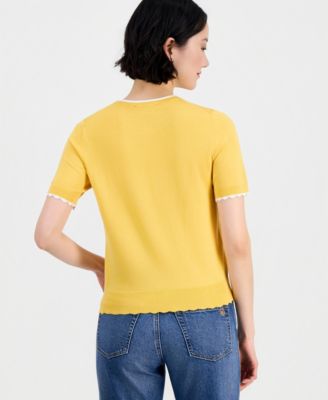 Nautica Women's Scallop-Trim Short Sleeve Crewneck Sweater