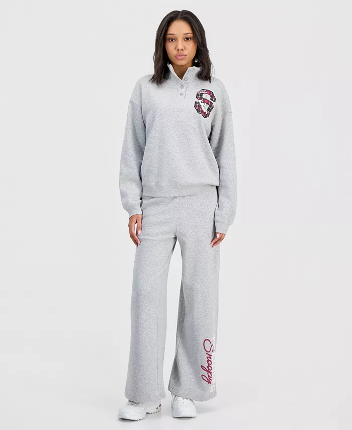 Juniors' Snoopy Quarter-Snap Sweatshirt - thumbnail 4