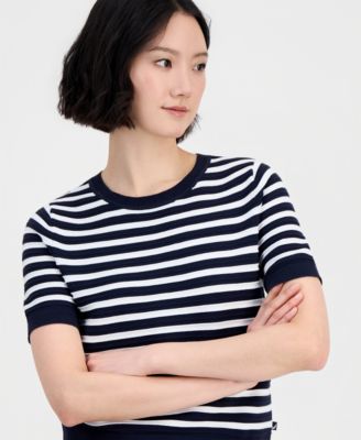 Women's Cotton Roll-Neck Raised-Stripe Sweater