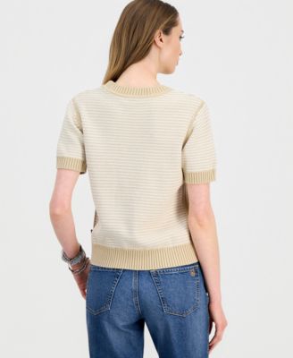 Women's Short-Sleeve Traveling Cable-Knit Sweater