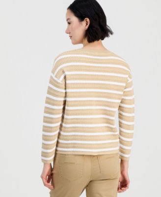 Jeans Women's Striped Braided Pointelle Sweater