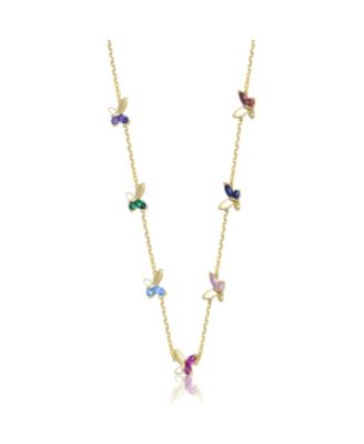 Kids 14K Gold Plated Multi-Color Cubic Zirconia Butterfly Necklace