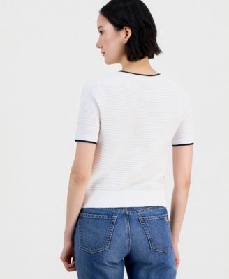 Jeans Women's Cotton Roll-Neck Raised-Stripe Sweater