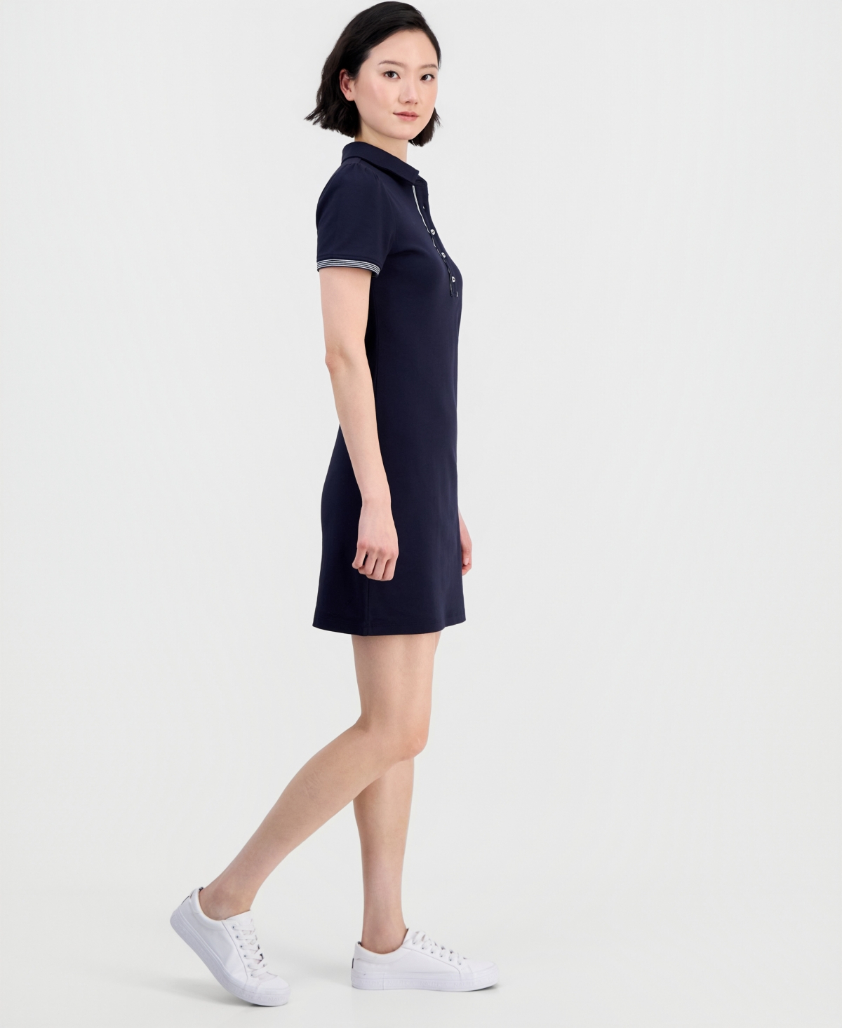 Nautica Jeans Women's Cotton Solid Puff-Sleeve Polo Dress