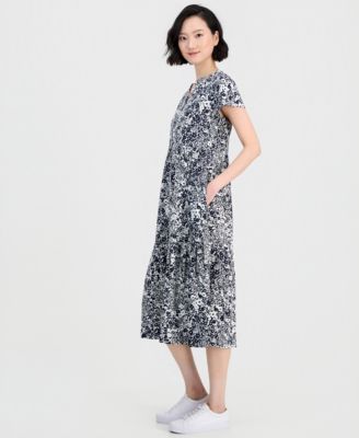 Women's Shadow Floral Tiered Midi Dress