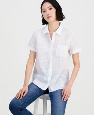 Women's Cotton Dobby Plaid Camp Shirt