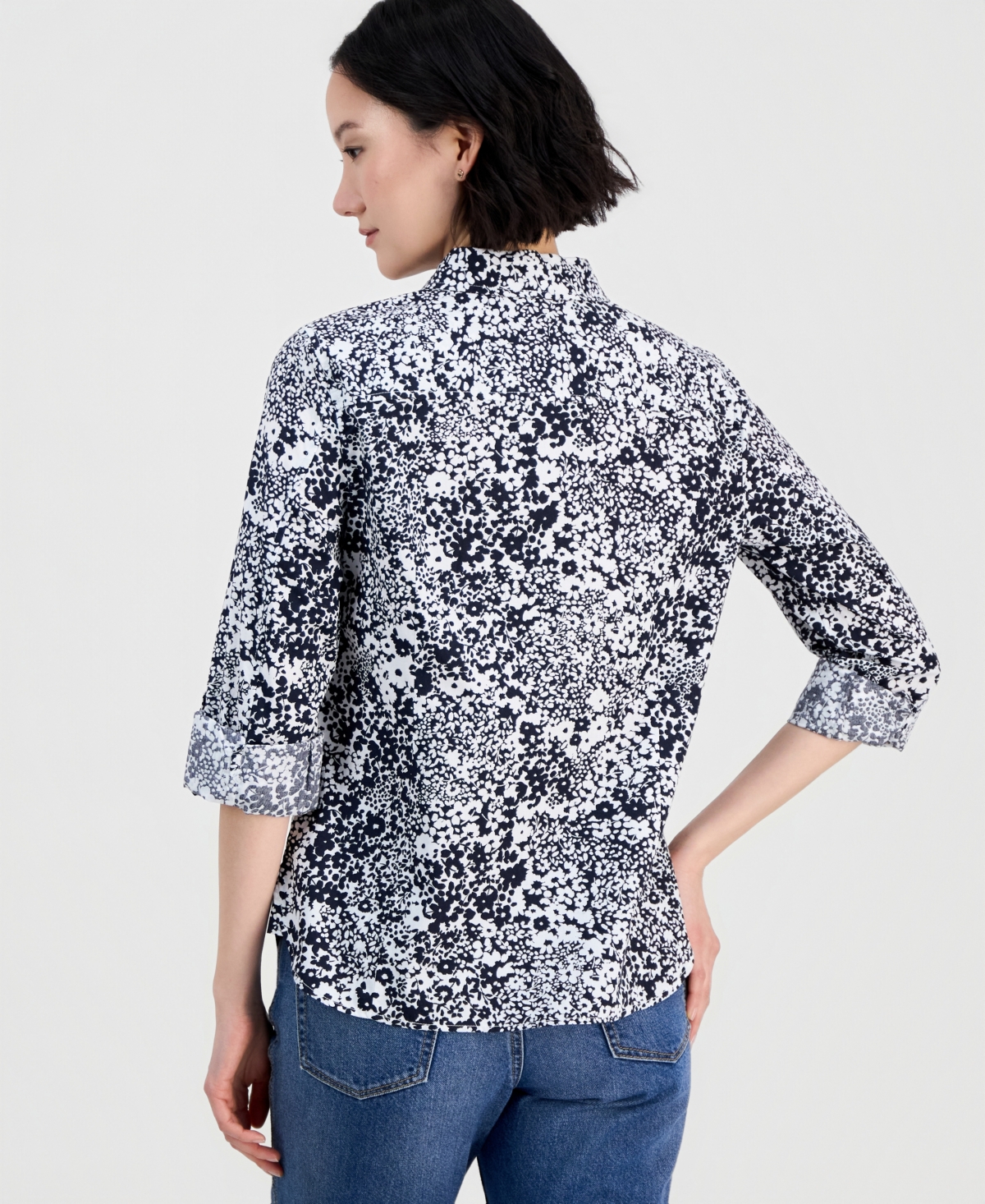 Nautica Women's Patterned Roll-Tab Shirt