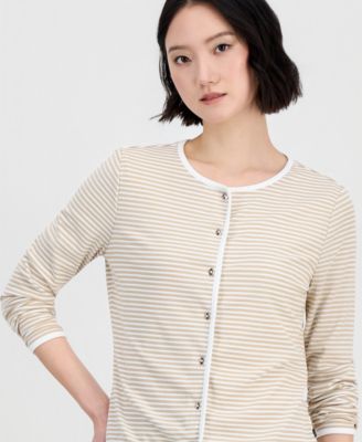 Women's Long-Sleeve Striped Cardigan Top