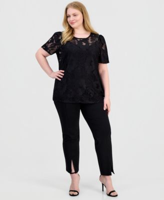 Plus Size Lace Short-Sleeve Top