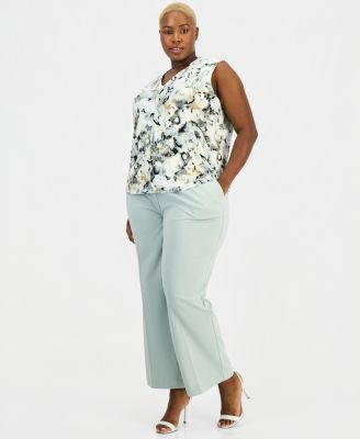 Plus Size Pleated V-Neck Sleeveless Knit Top