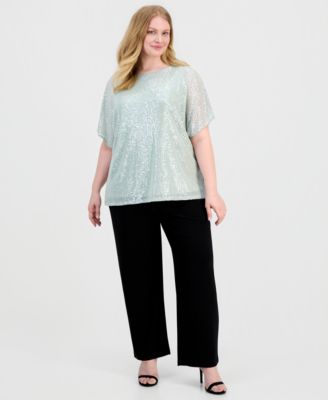 Plus Size Sequined Dolman-Sleeve Top